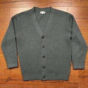 Made For Italic Oversized Ribbed Cardigan Sweater S Green Superfine Wool Relaxed
